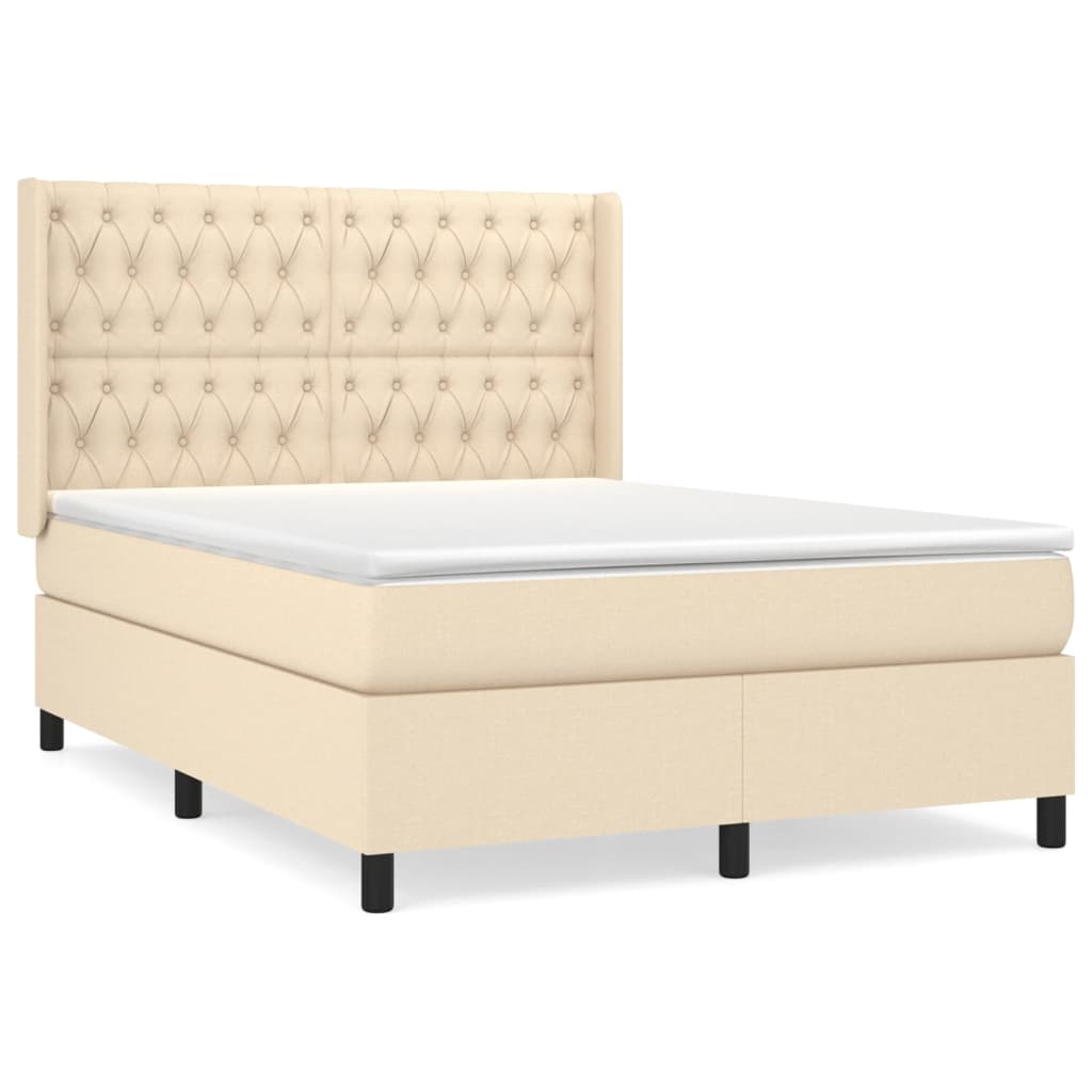 Κρεβάτι Boxspring με Στρώμα Κρεμ 140x190 εκ. Υφασμάτινο - Pakobazaar