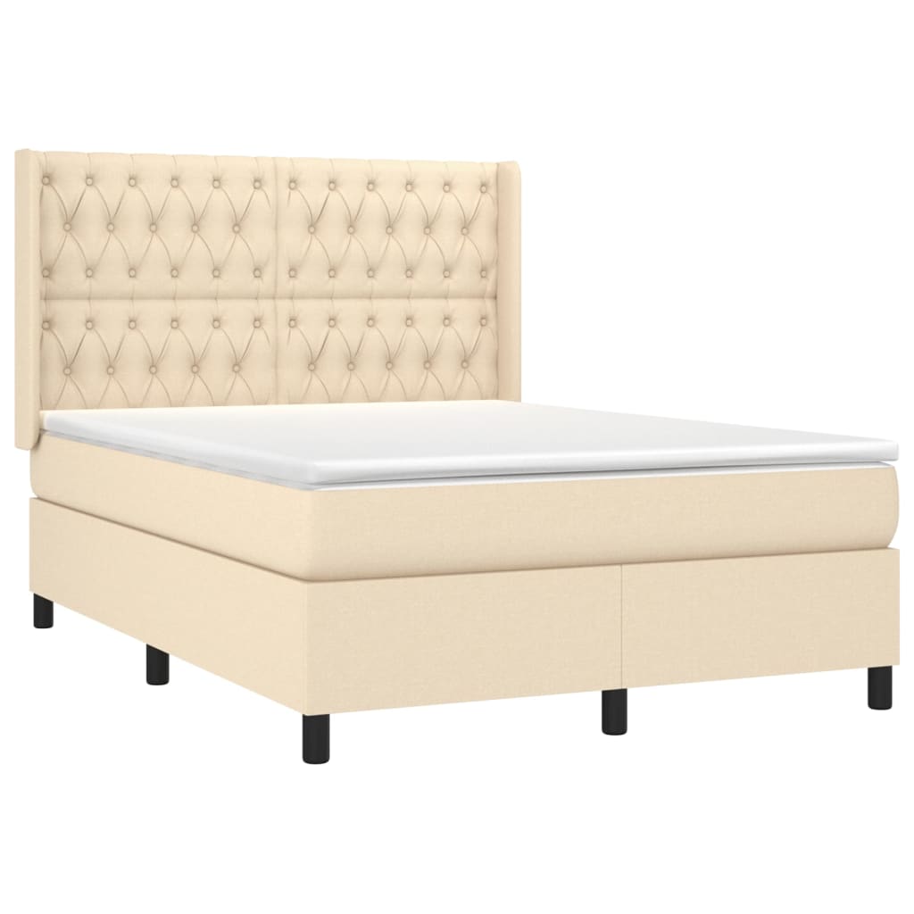 Κρεβάτι Boxspring με Στρώμα Κρεμ 140x190 εκ. Υφασμάτινο - Pakobazaar