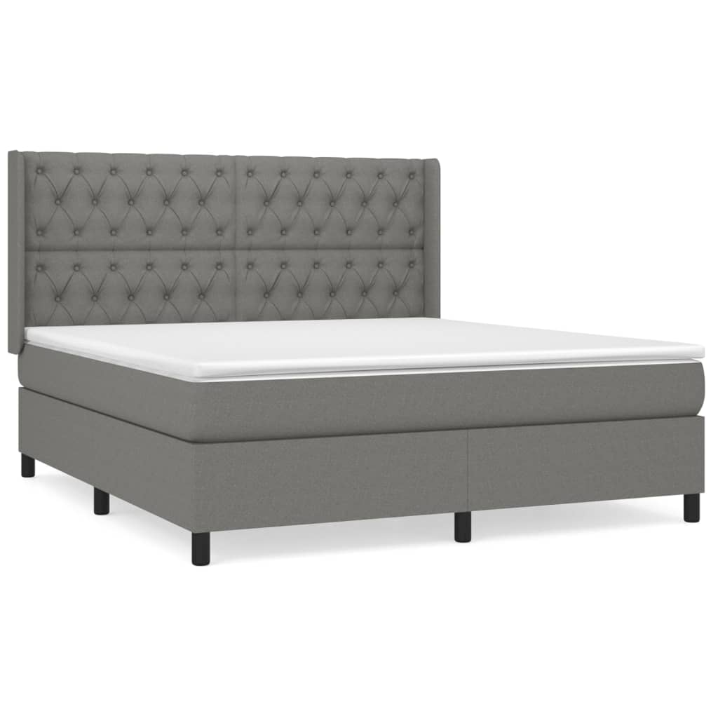 Κρεβάτι Boxspring με Στρώμα Σκούρο Γκρι 160x200 εκ Υφασμάτινο - Pakobazaar