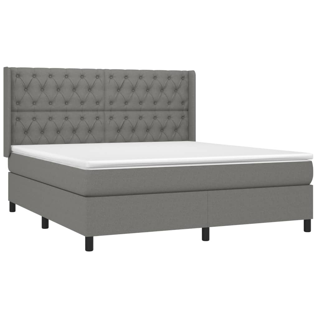 Κρεβάτι Boxspring με Στρώμα Σκούρο Γκρι 160x200 εκ Υφασμάτινο - Pakobazaar