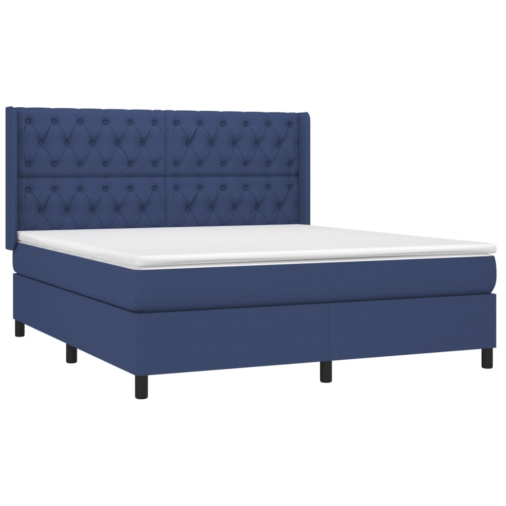 Κρεβάτι Boxspring με Στρώμα Μπλε 160x200 εκ. Υφασμάτινο