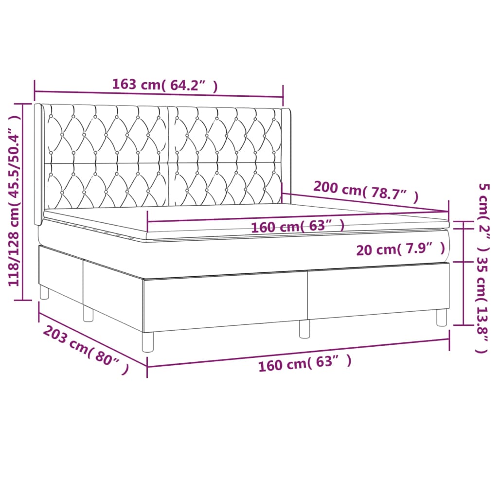Κρεβάτι Boxspring με Στρώμα Μπλε 160x200 εκ. Υφασμάτινο