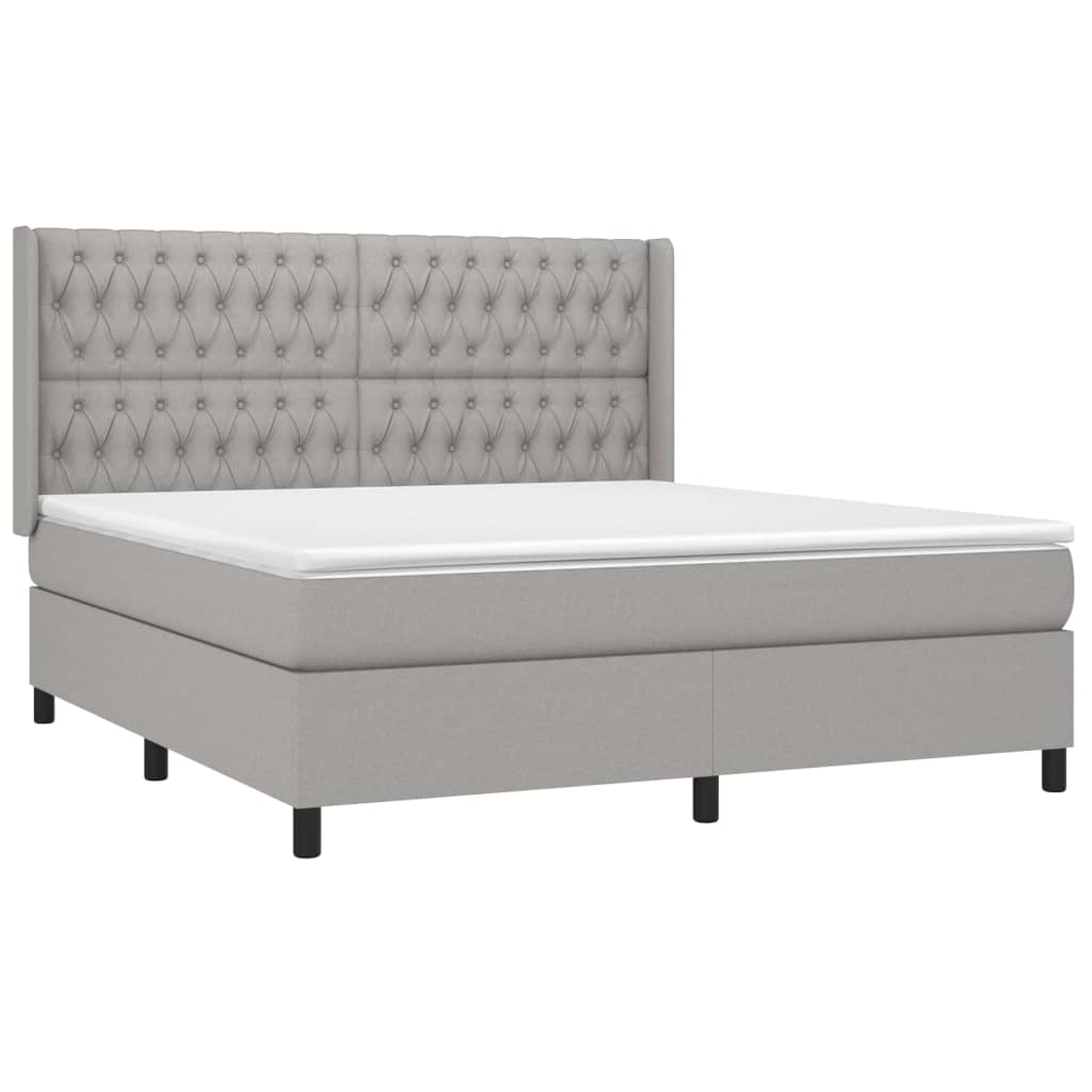 Κρεβάτι Boxspring με Στρώμα Ανοιχτό Γκρι 180x200 εκ. Υφασμάτινο