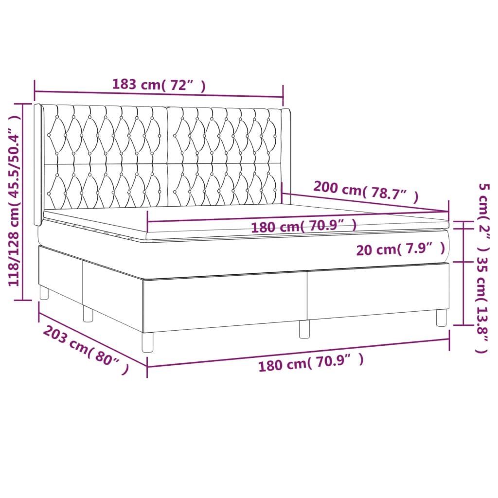 Κρεβάτι Boxspring με Στρώμα Ανοιχτό Γκρι 180x200 εκ. Υφασμάτινο