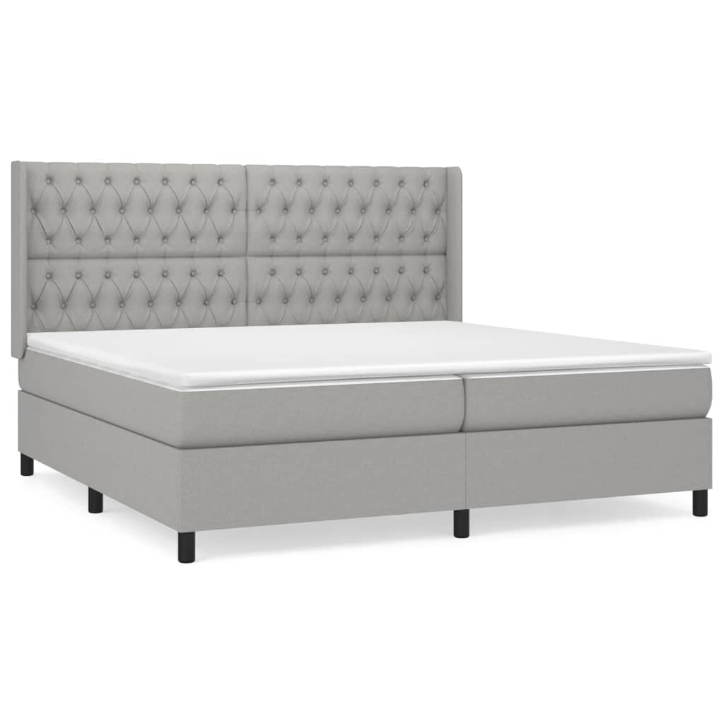 Κρεβάτι Boxspring με Στρώμα Ανοιχτό Γκρι 200x200 εκ. Υφασμάτινο