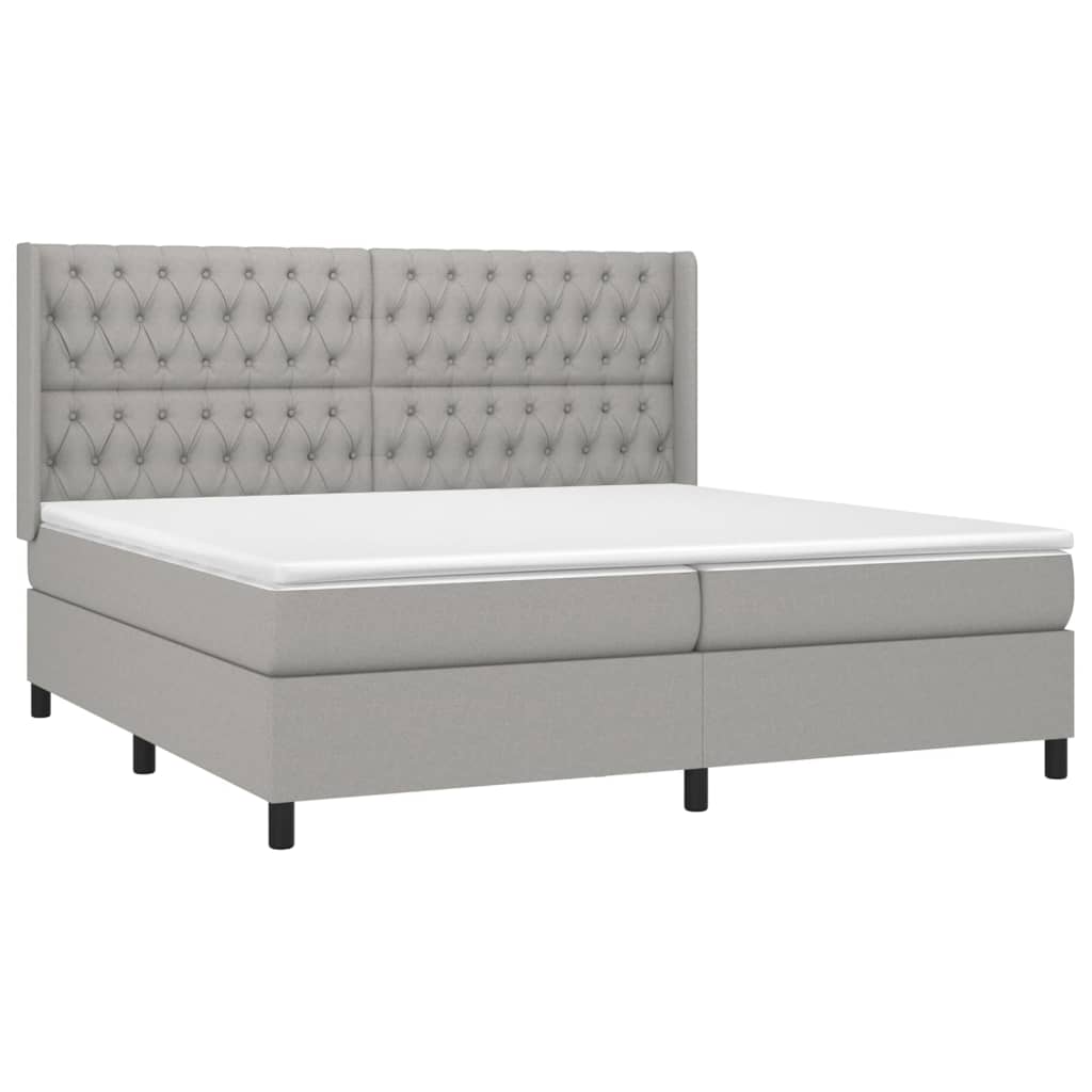 Κρεβάτι Boxspring με Στρώμα Ανοιχτό Γκρι 200x200 εκ. Υφασμάτινο