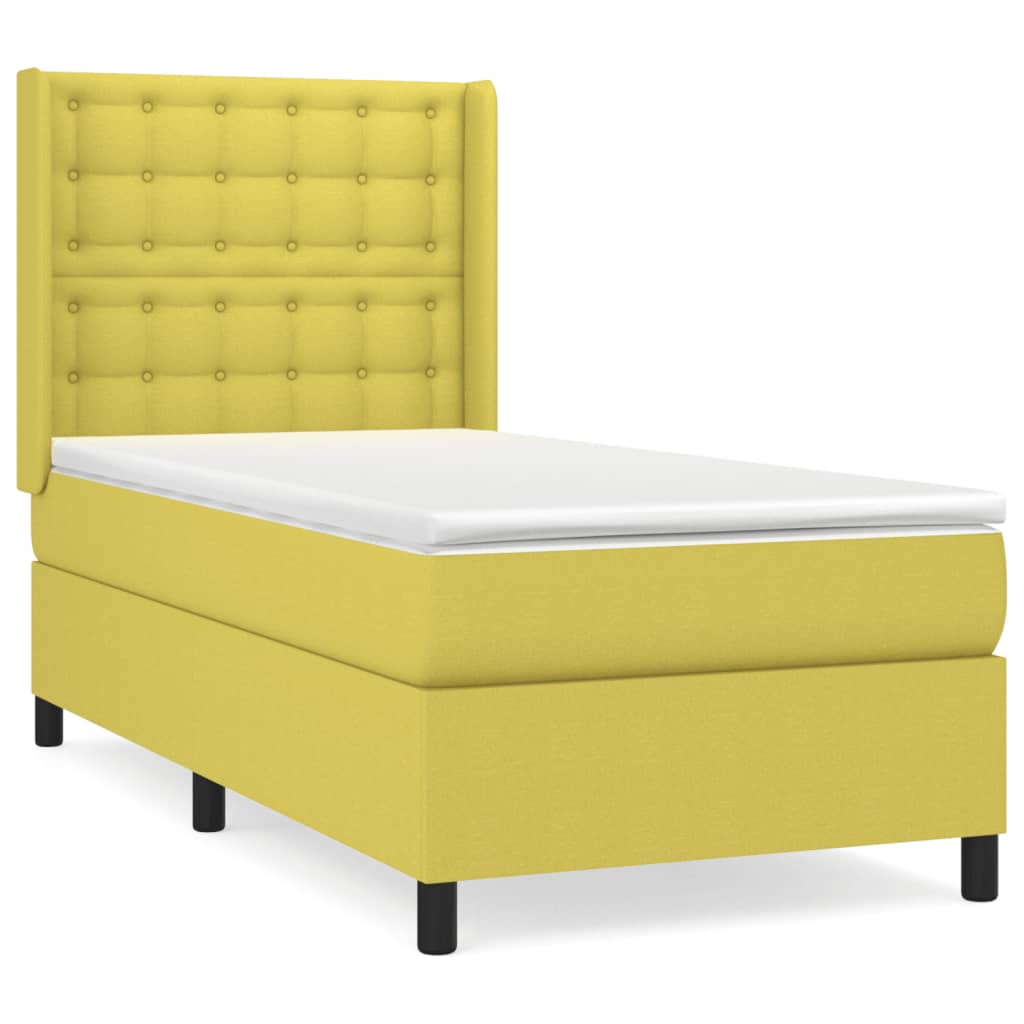 Κρεβάτι Boxspring με Στρώμα Πράσινο 90x190 εκ.Υφασμάτινο - Pakobazaar