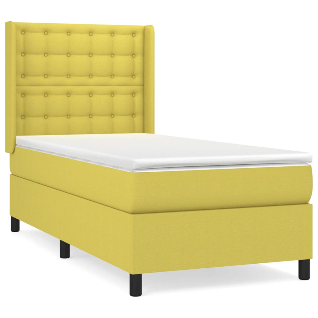 Κρεβάτι Boxspring με Στρώμα Πράσινο 90x200 εκ. Υφασμάτινο
