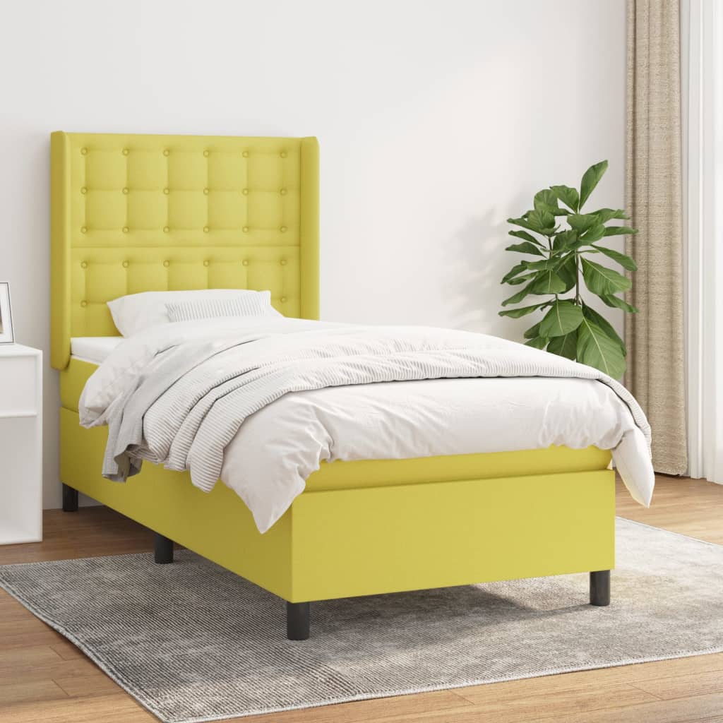 Κρεβάτι Boxspring με Στρώμα Πράσινο 90x200 εκ. Υφασμάτινο
