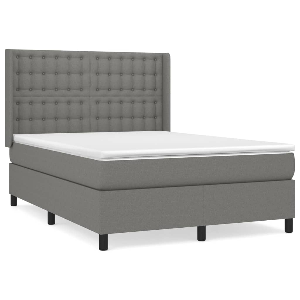 Κρεβάτι Boxspring με Στρώμα Σκούρο Γκρι 140x190 εκ. Υφασμάτινο