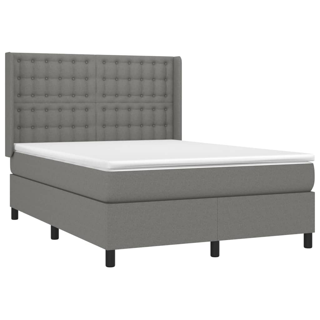 Κρεβάτι Boxspring με Στρώμα Σκούρο Γκρι 140x190 εκ. Υφασμάτινο