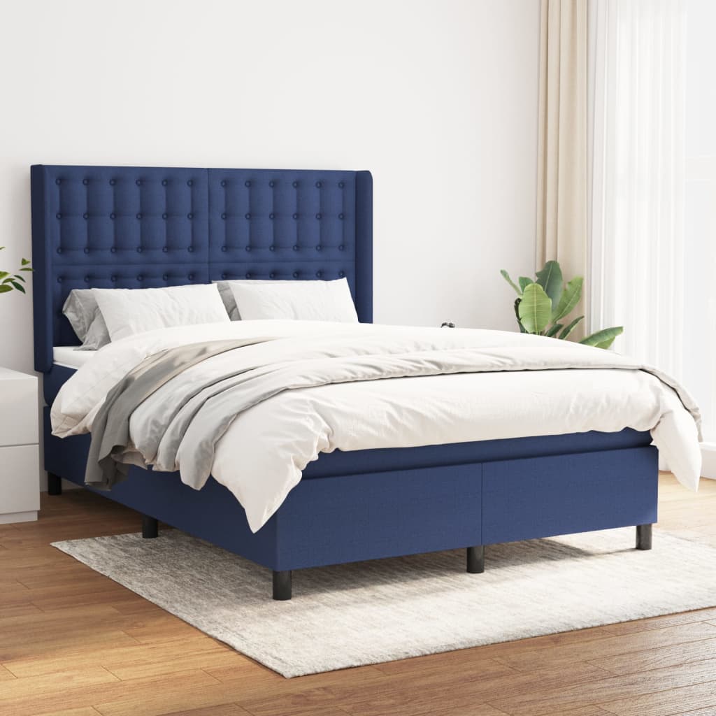 Κρεβάτι Boxspring με Στρώμα Μπλε 140x190 εκ. Υφασμάτινο - Pakobazaar