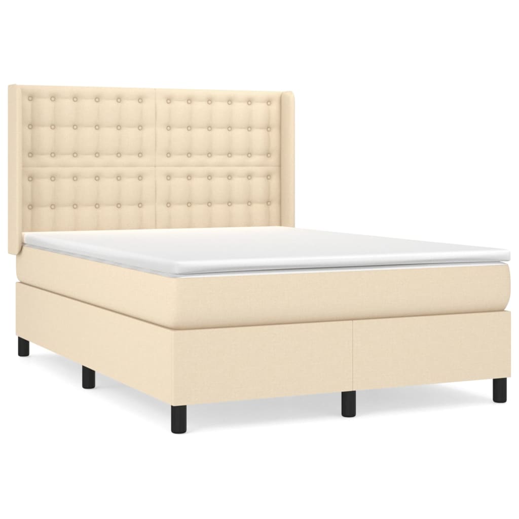 Κρεβάτι Boxspring με Στρώμα Κρεμ 140x200 εκ. Υφασμάτινο - Pakobazaar