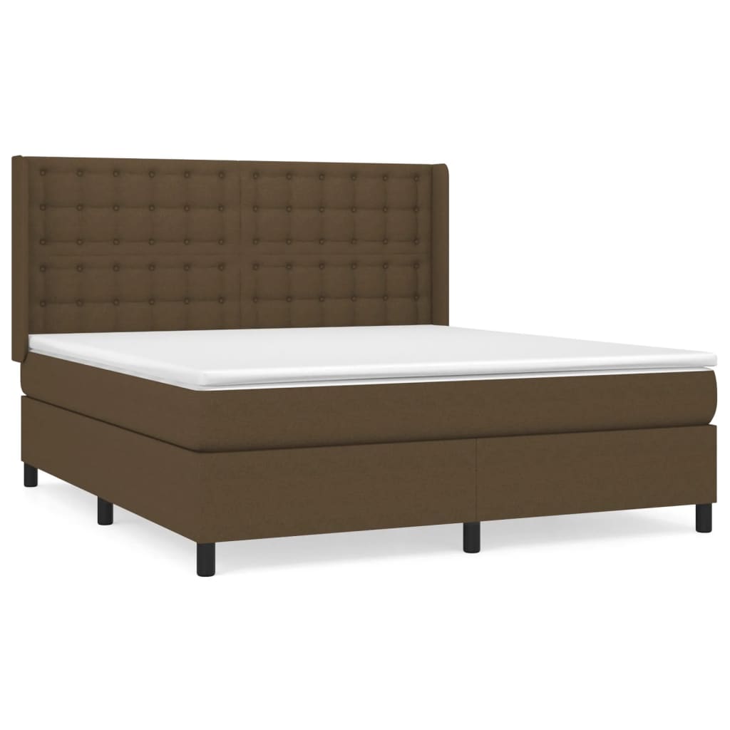 Κρεβάτι Boxspring με Στρώμα Σκούρο Καφέ 160x200 εκ Υφασμάτινο - Pakobazaar
