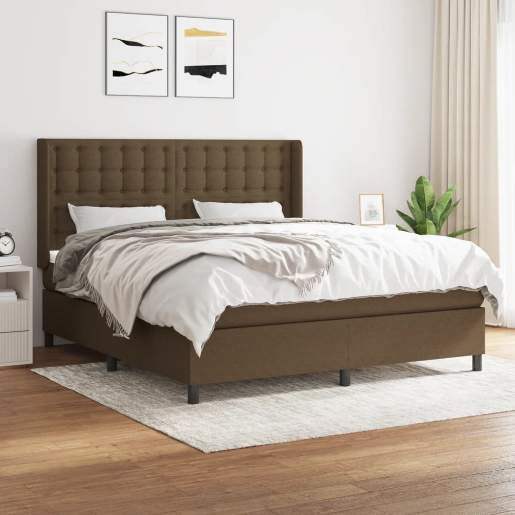Κρεβάτι Boxspring με Στρώμα Σκούρο Καφέ 160x200 εκ Υφασμάτινο - Pakobazaar