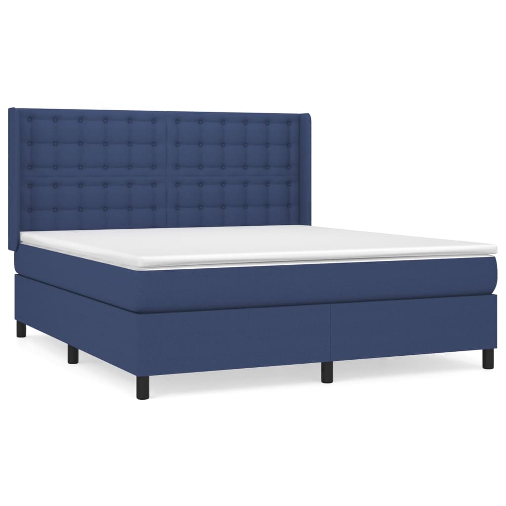 Κρεβάτι Boxspring με Στρώμα Μπλε 180x200 εκ. Υφασμάτινο