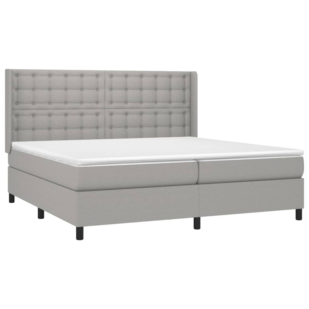 Κρεβάτι Boxspring με Στρώμα Ανοιχτό Γκρι 200x200 εκ. Υφασμάτινο