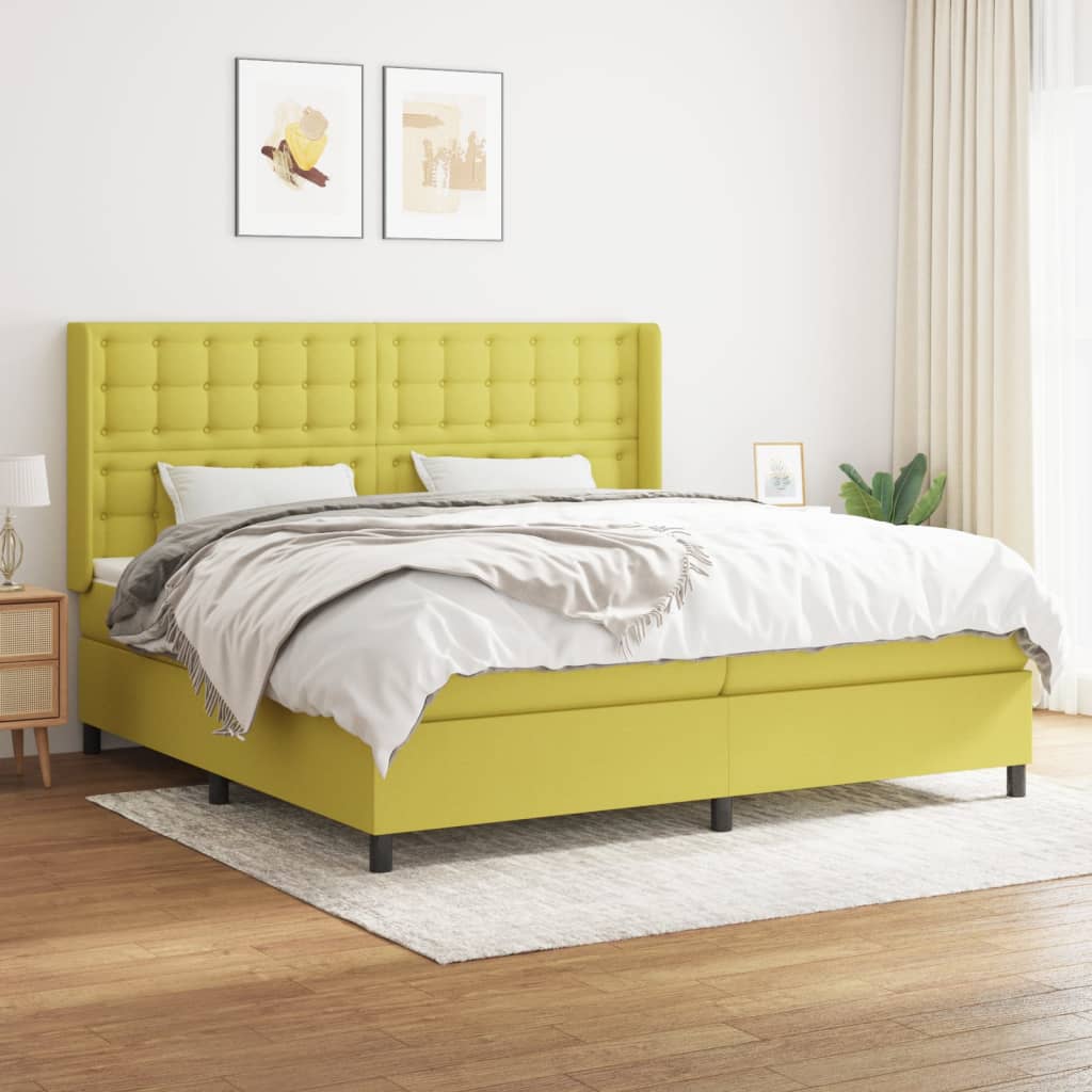Κρεβάτι Boxspring με Στρώμα Πράσινο 200x200 εκ. Υφασμάτινο - Pakobazaar