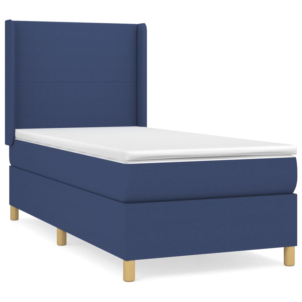 Κρεβάτι Boxspring με Στρώμα Μπλε 80x200 εκ. Υφασμάτινο