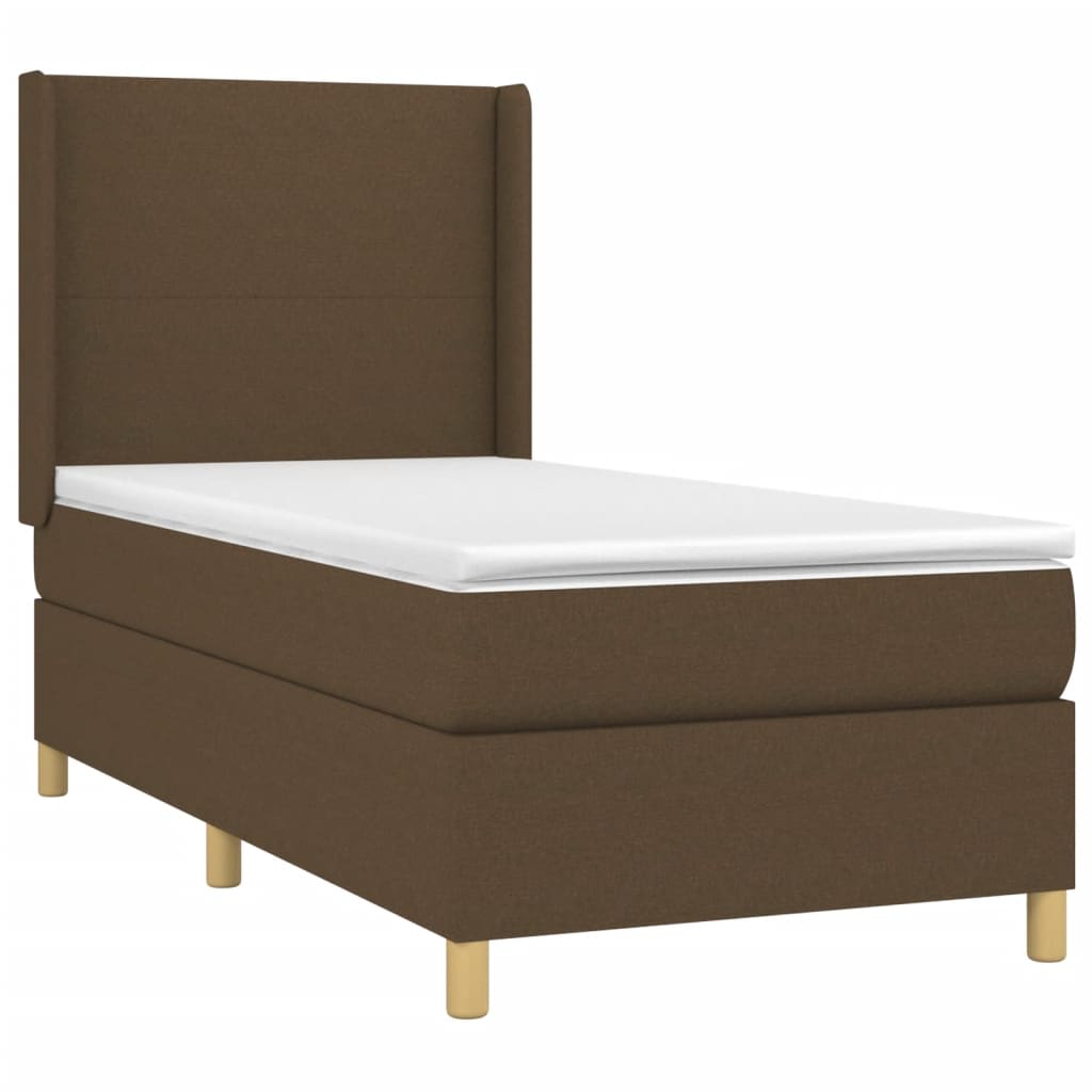 Κρεβάτι Boxspring με Στρώμα Σκούρο Καφέ 90x190 εκ. Υφασμάτινο