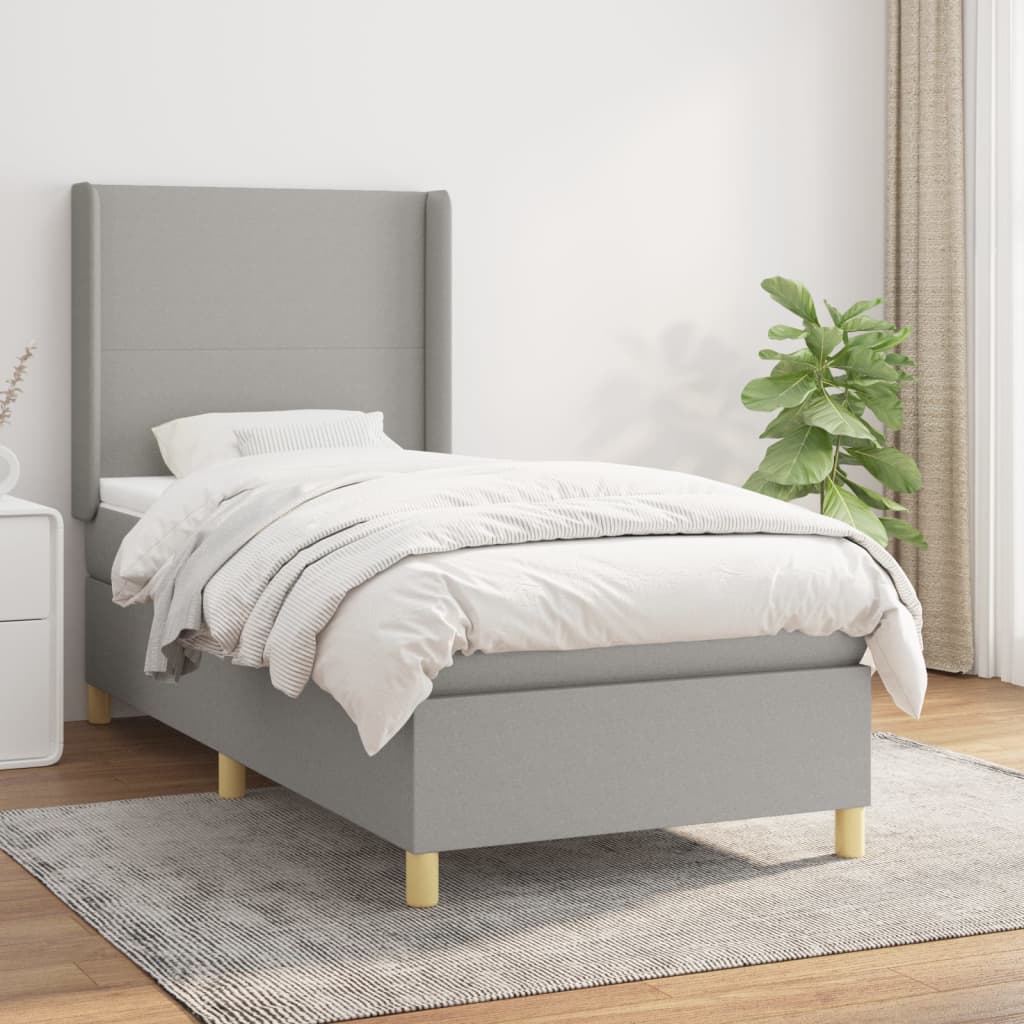 Κρεβάτι Boxspring με Στρώμα Ανοιχτό Γκρι 100x200 εκ. Υφασμάτινο