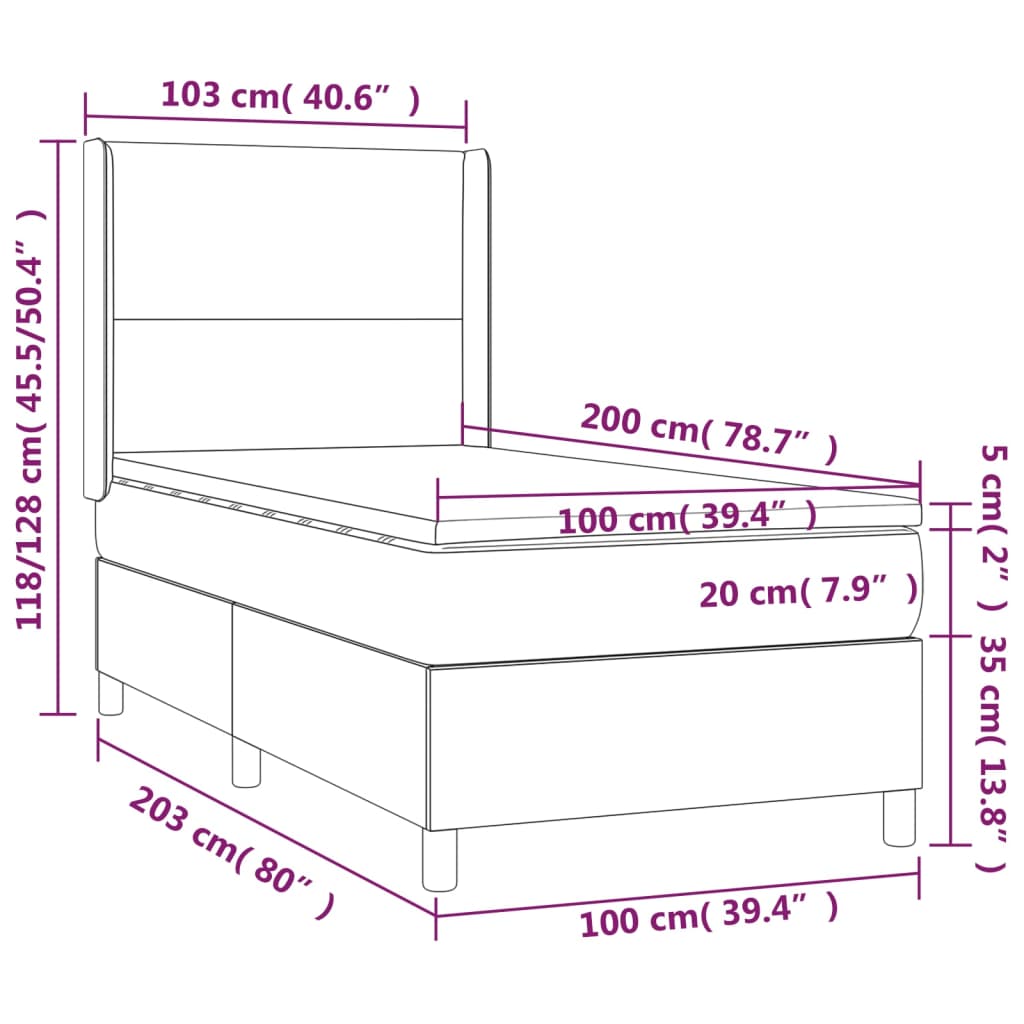 Κρεβάτι Boxspring με Στρώμα Μπλε 100 x 200 εκ. Υφασμάτινο
