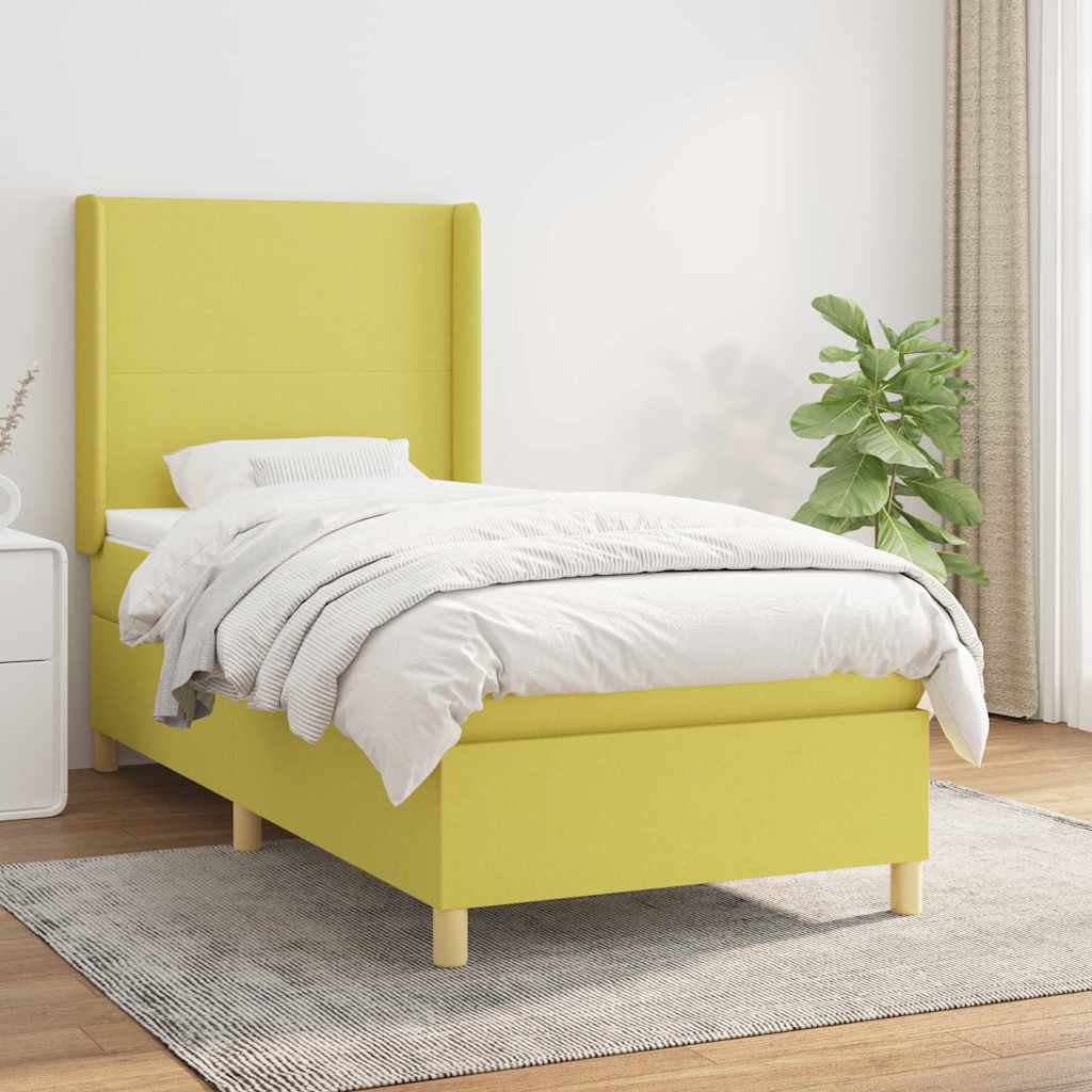 Κρεβάτι Boxspring με Στρώμα Πράσινο 100 x 200 εκ. Υφασμάτινο