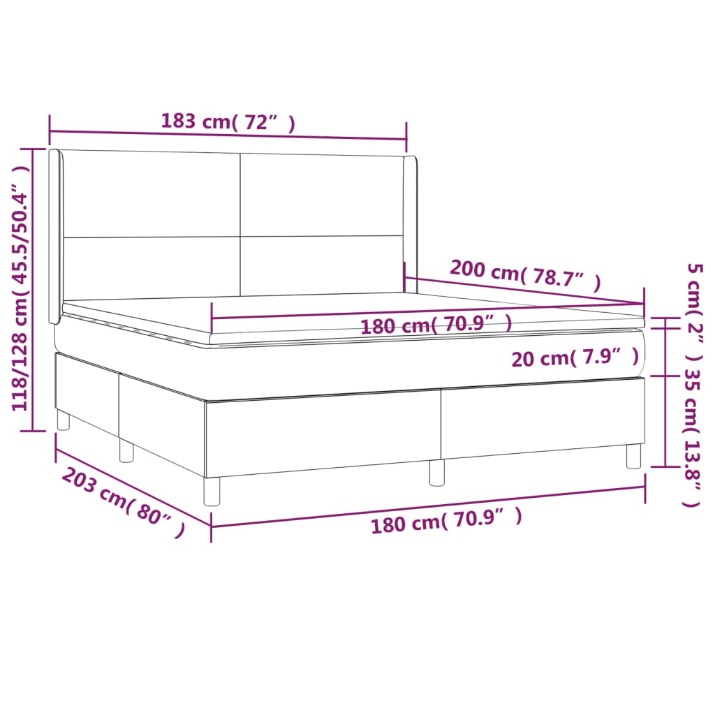 Κρεβάτι Boxspring με Στρώμα Σκούρο Καφέ 180x200 εκ Υφασμάτινο - Pakobazaar