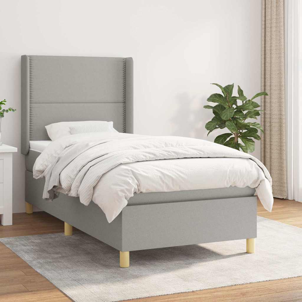 Κρεβάτι Boxspring με Στρώμα Ανοιχτό Γκρι 80x200 εκ. Υφασμάτινο - Pakobazaar