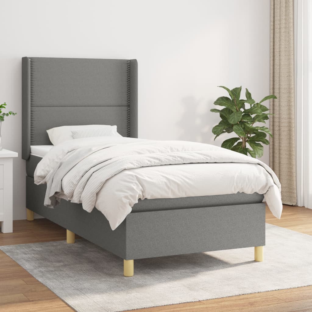 Κρεβάτι Boxspring με Στρώμα Σκούρο Γκρι 80x200 εκ. Υφασμάτινο - Pakobazaar