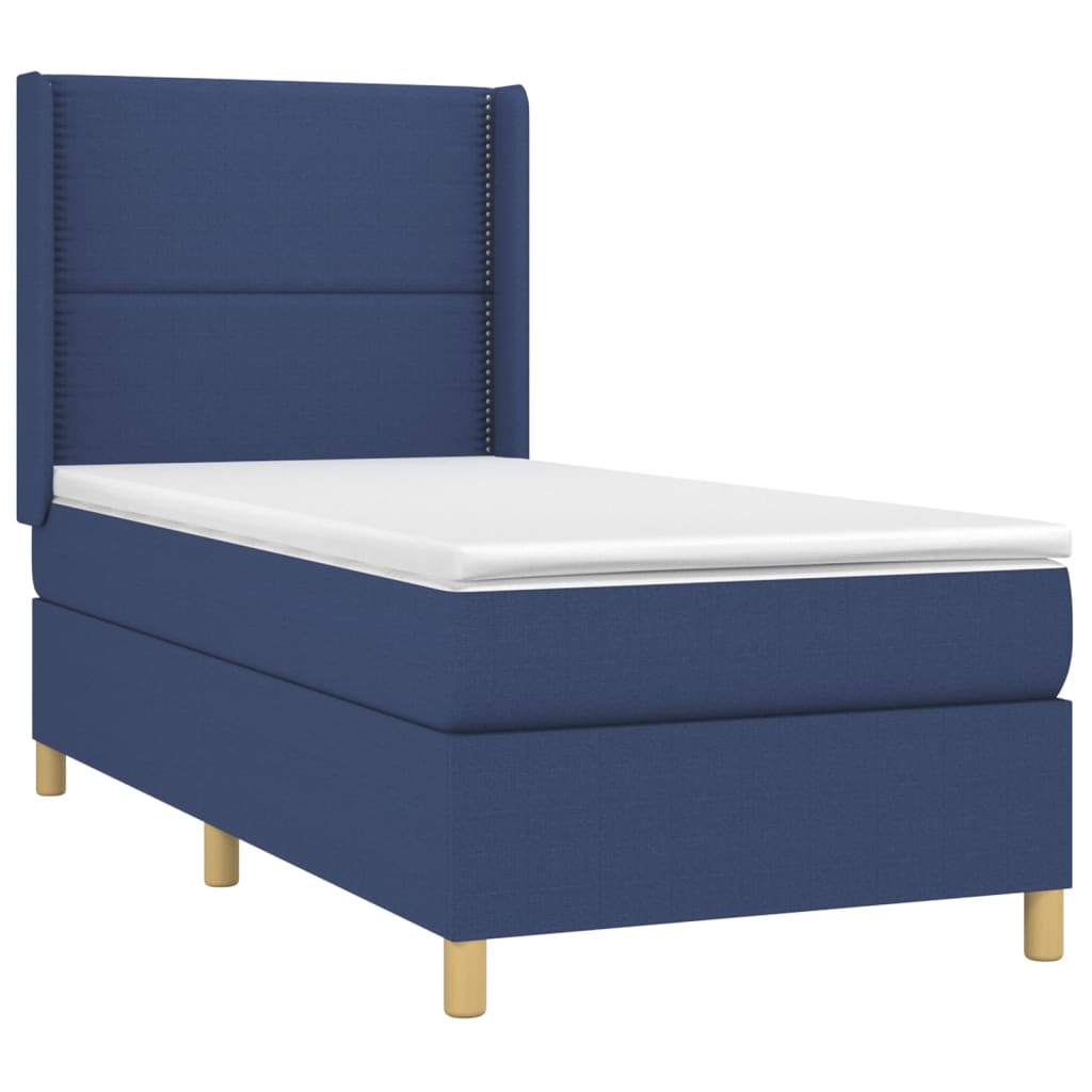 Κρεβάτι Boxspring με Στρώμα Μπλε 80x200 εκ. Υφασμάτινο - Pakobazaar