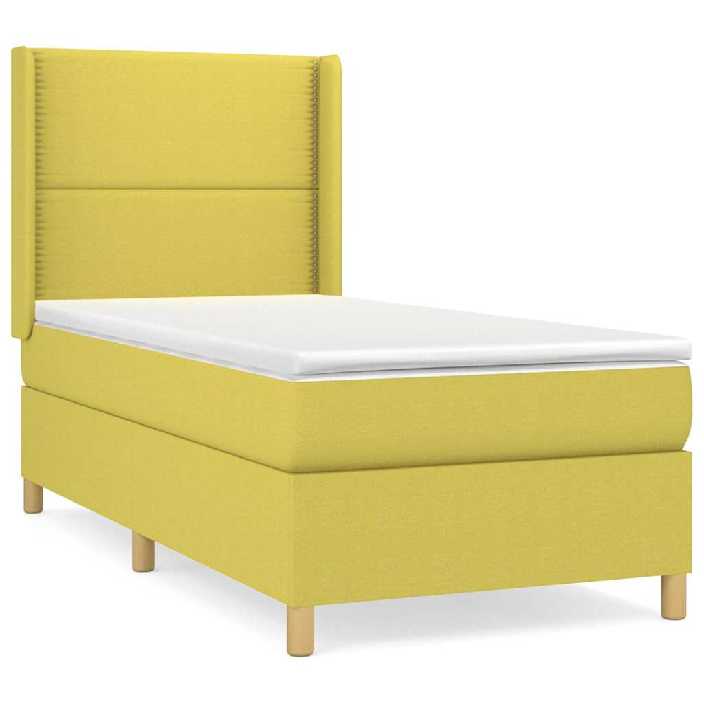 Κρεβάτι Boxspring με Στρώμα Πράσινο 90x200 εκ. Υφασμάτινο