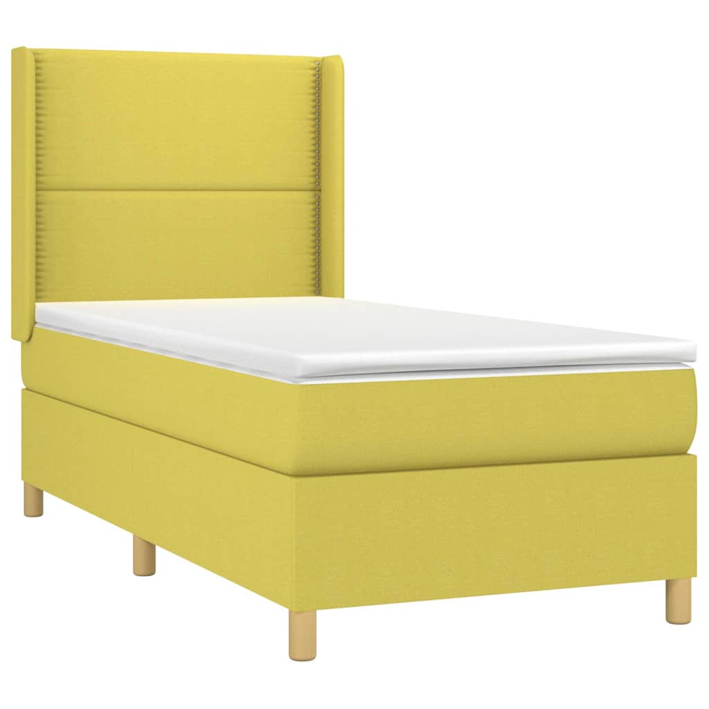 Κρεβάτι Boxspring με Στρώμα Πράσινο 90x200 εκ. Υφασμάτινο