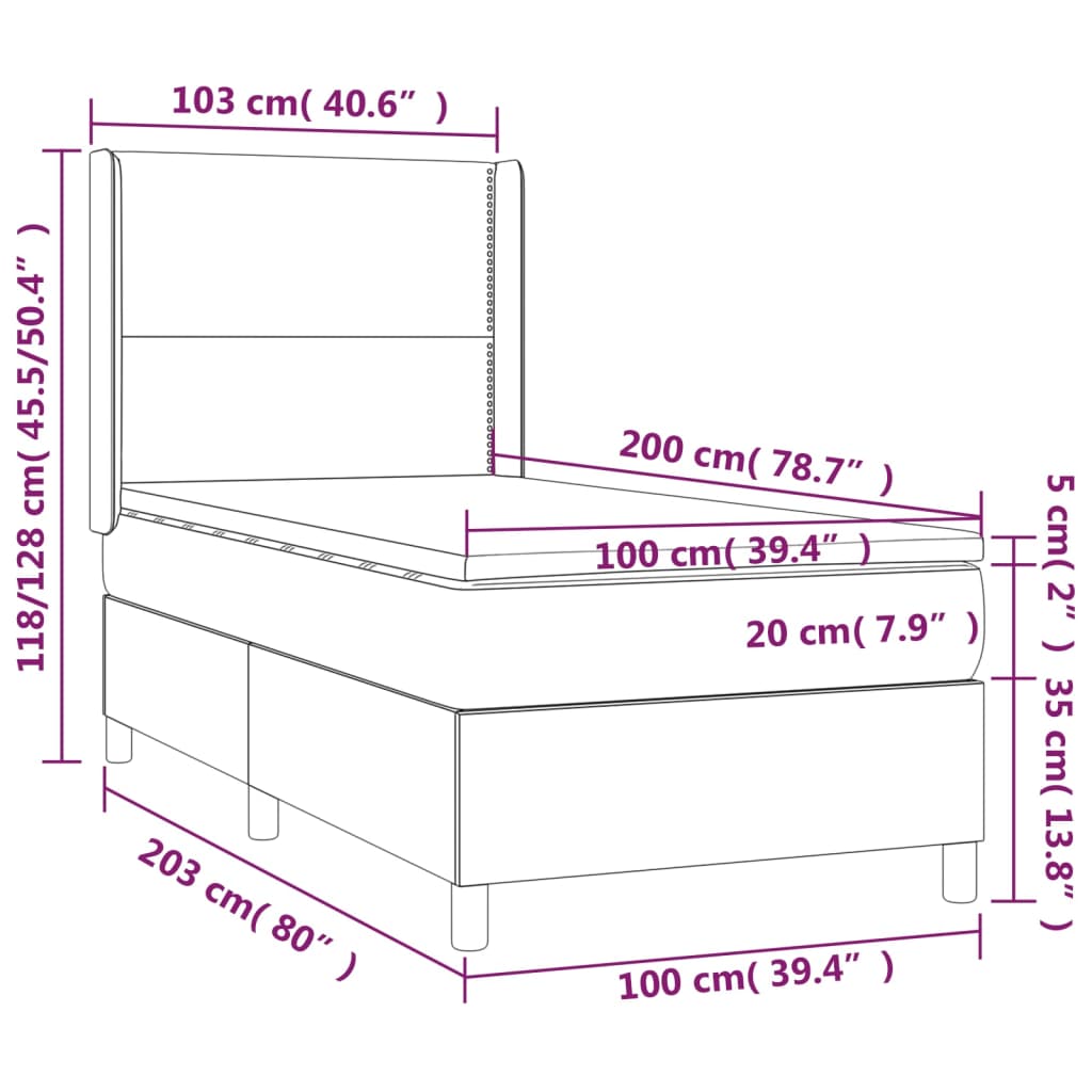 Κρεβάτι Boxspring με Στρώμα Σκούρο Καφέ 100x200 εκ. Υφασμάτινο