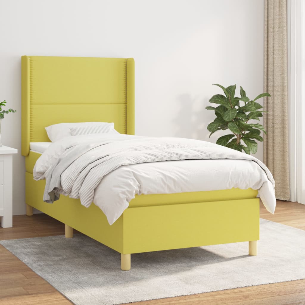 Κρεβάτι Boxspring με Στρώμα Πράσινο 100 x 200 εκ. Υφασμάτινο
