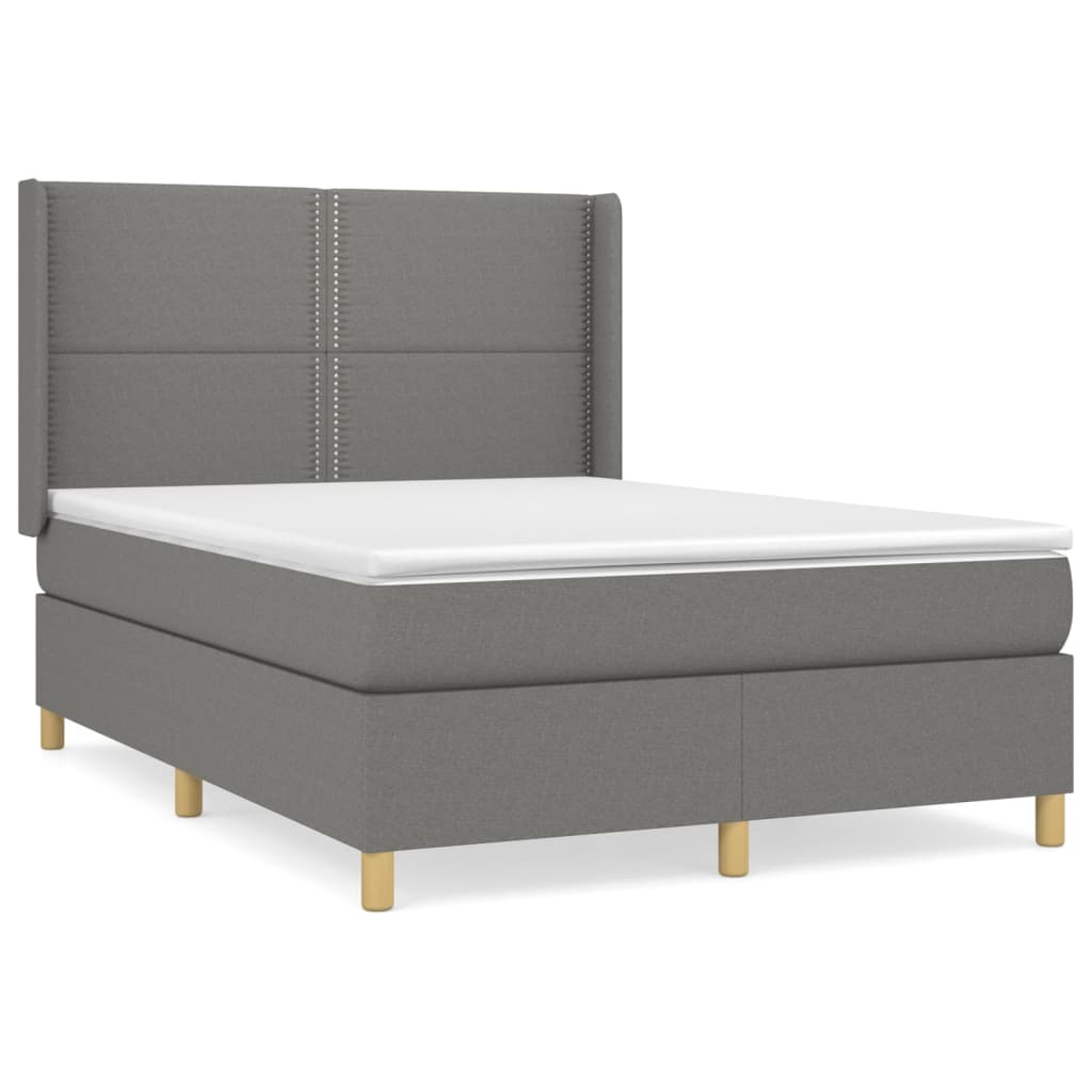 Κρεβάτι Boxspring με Στρώμα Σκούρο Γκρι 140x190 εκ. Υφασμάτινο