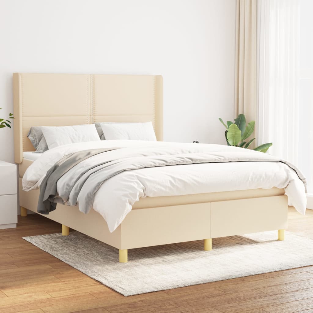 Κρεβάτι Boxspring με Στρώμα Κρεμ 140x190 εκ. Υφασμάτινο - Pakobazaar