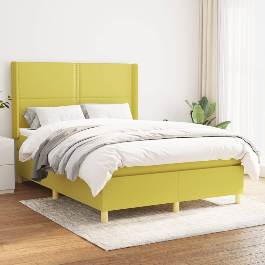 Κρεβάτι Boxspring με Στρώμα Πράσινο 140x190 εκ. Υφασμάτινο - Pakobazaar