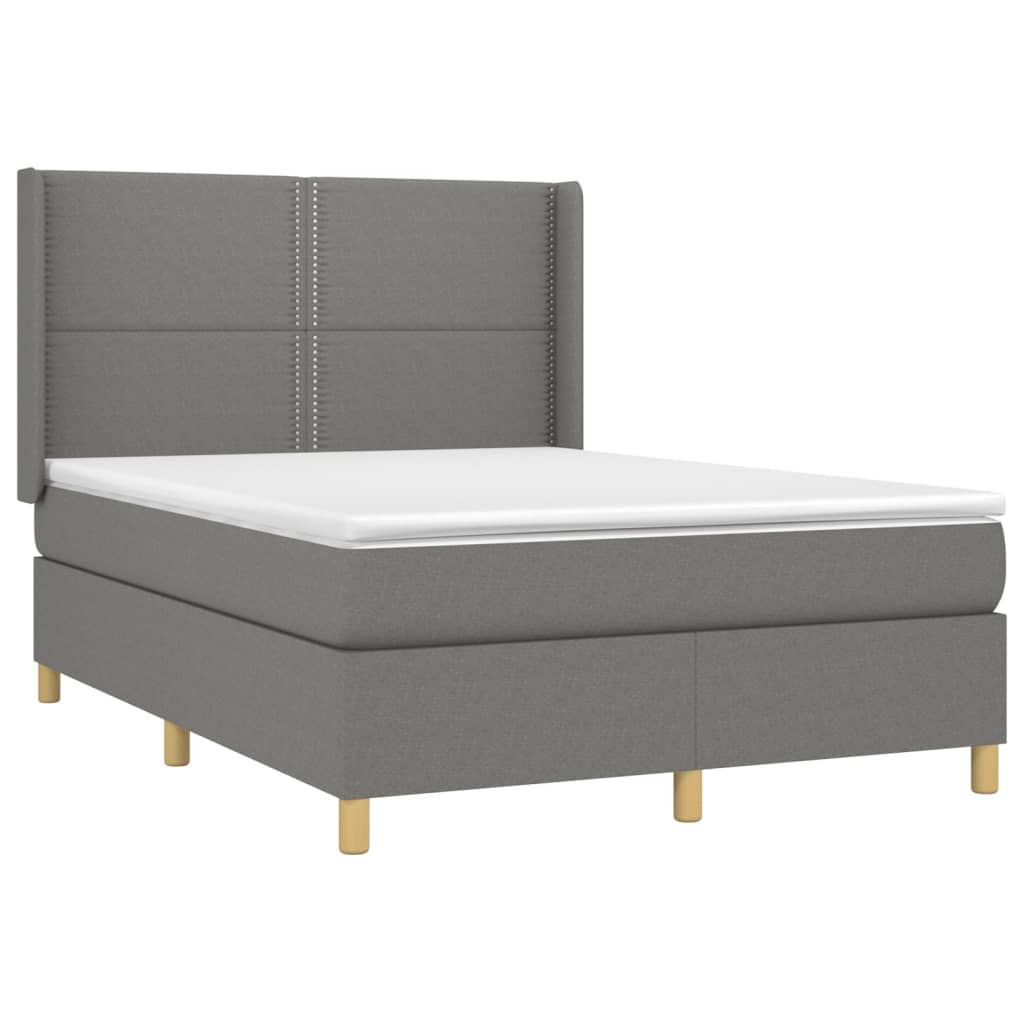Κρεβάτι Boxspring με Στρώμα Σκούρο Γκρι 140x200 εκ Υφασμάτινο