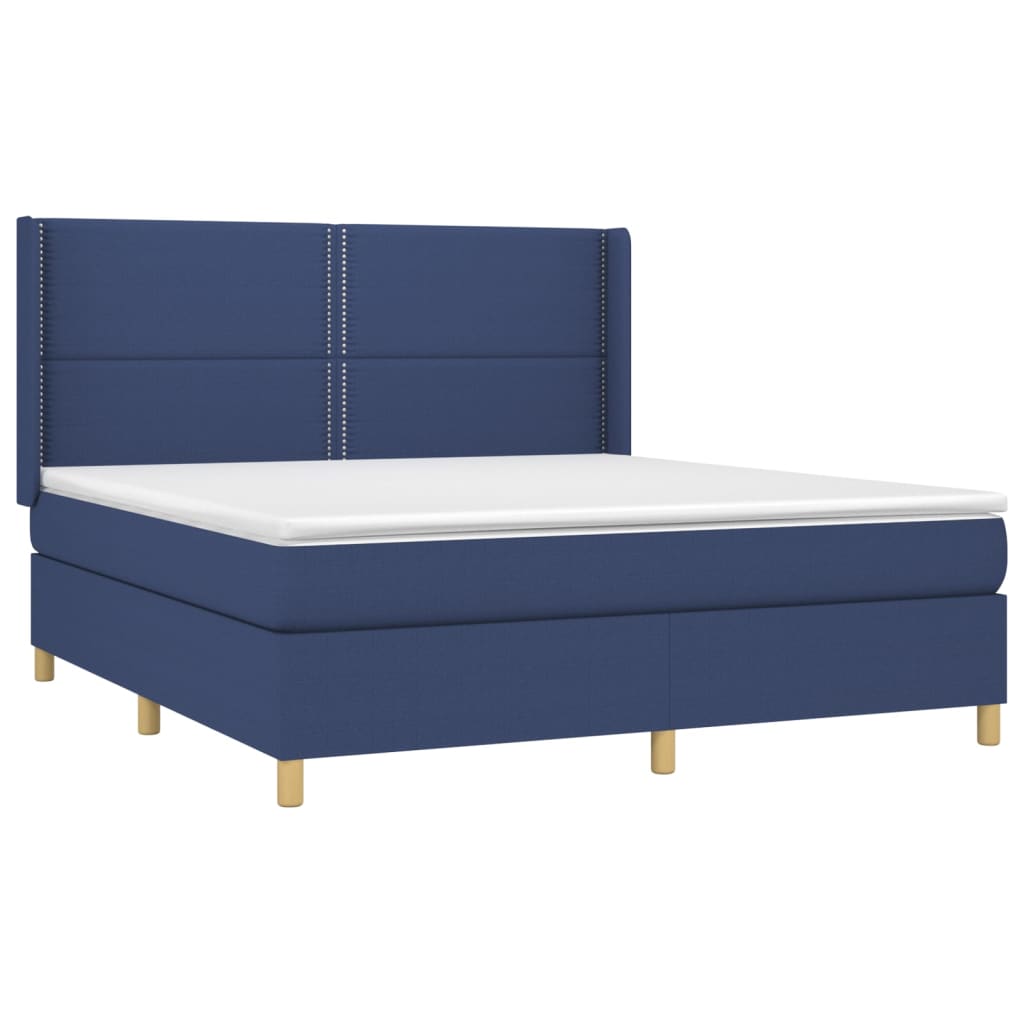 Κρεβάτι Boxspring με Στρώμα Μπλε 160x200 εκ. Υφασμάτινο