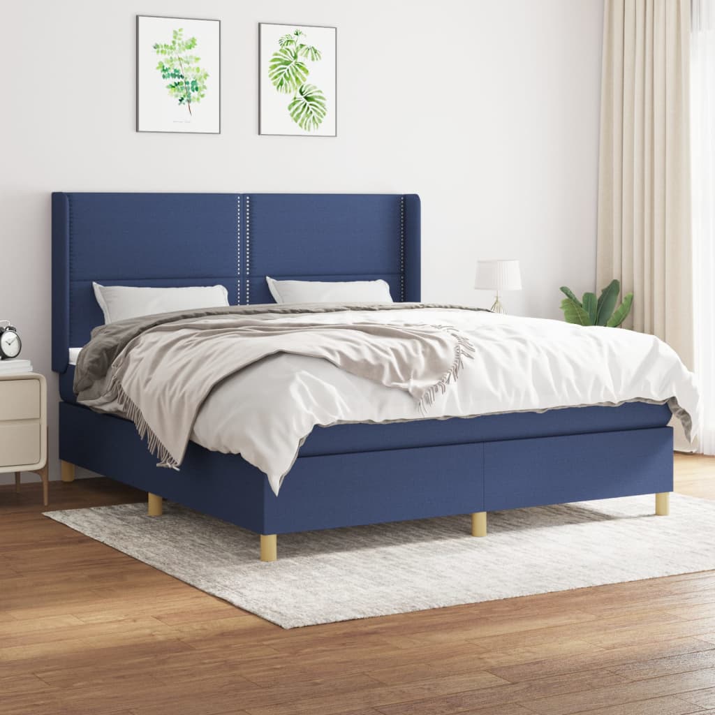 Κρεβάτι Boxspring με Στρώμα Μπλε 160x200 εκ. Υφασμάτινο