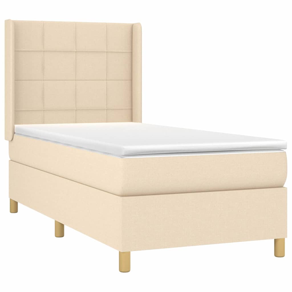 Κρεβάτι Boxspring με Στρώμα Κρεμ 80 x 200 εκ. Υφασμάτινο - Pakobazaar