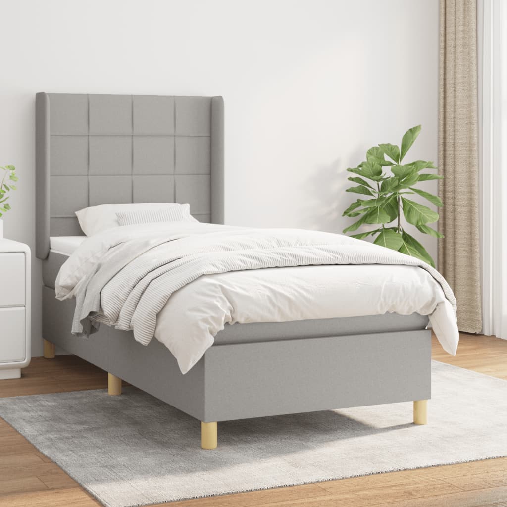 Κρεβάτι Boxspring με Στρώμα Ανοιχτό Γκρι 90x190 εκ. Υφασμάτινο
