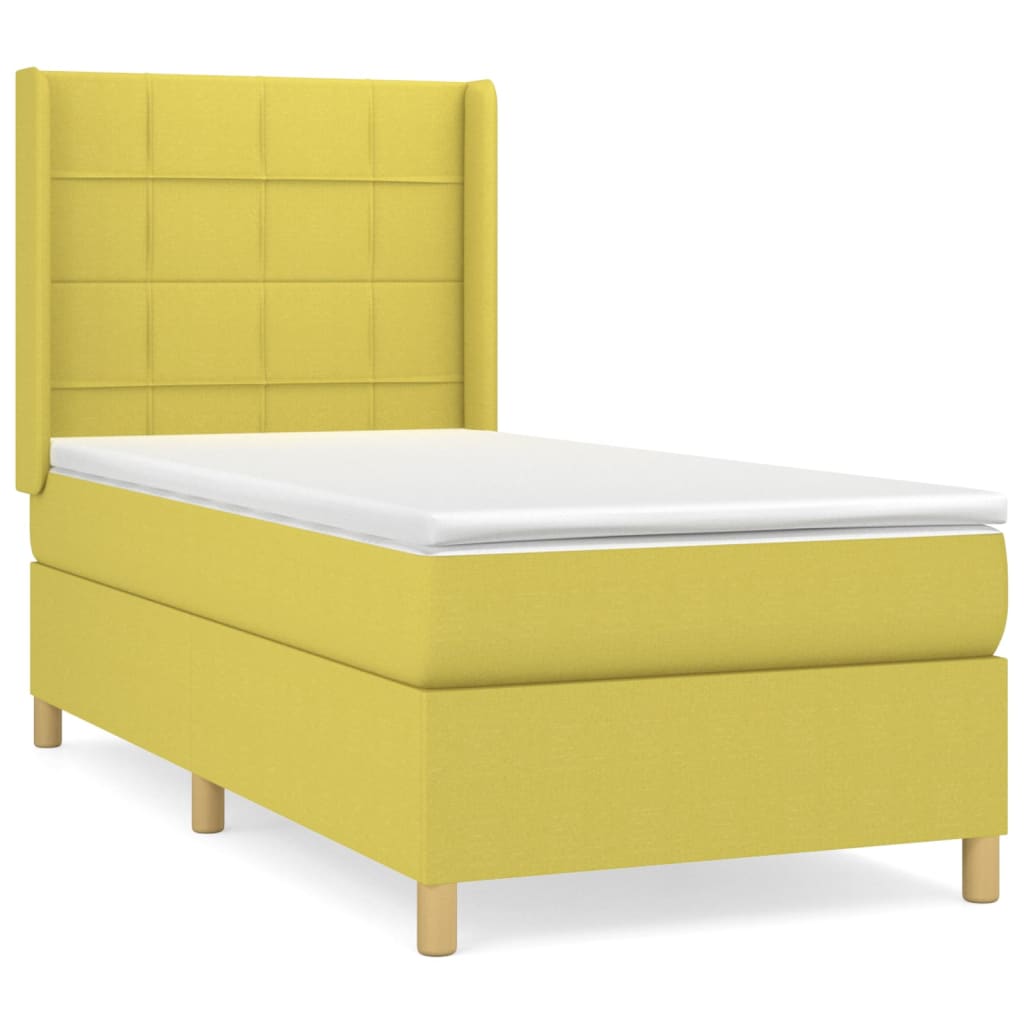 Κρεβάτι Boxspring με Στρώμα Πράσινο 90x190 εκ.Υφασμάτινο