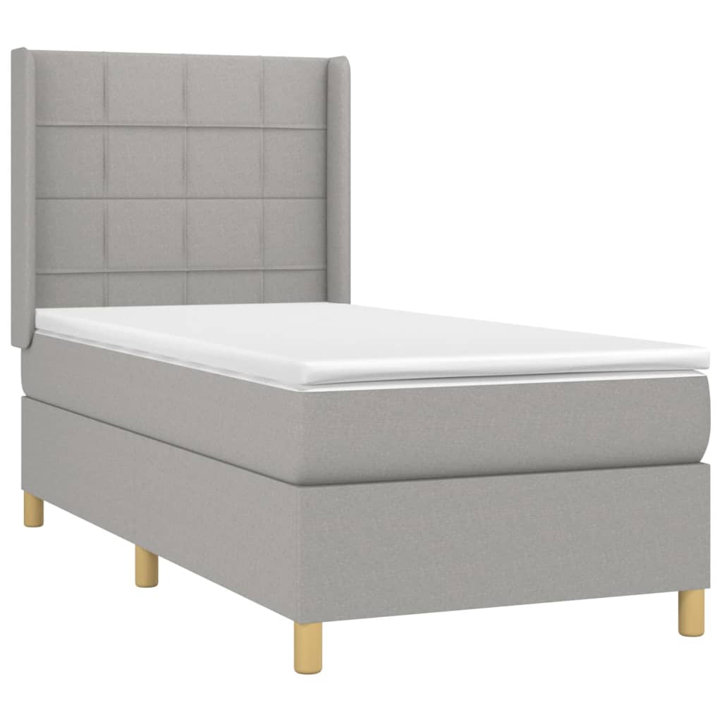Κρεβάτι Boxspring με Στρώμα Ανοιχτό Γκρι 90x200 εκ. Υφασμάτινο