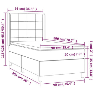 Κρεβάτι Boxspring με Στρώμα Μαύρο 90x200 εκ. Υφασμάτινο