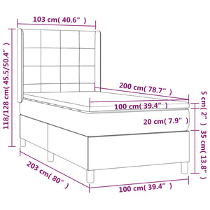 Κρεβάτι Boxspring με Στρώμα Ανοιχτό Γκρι 100x200 εκ. Υφασμάτινο