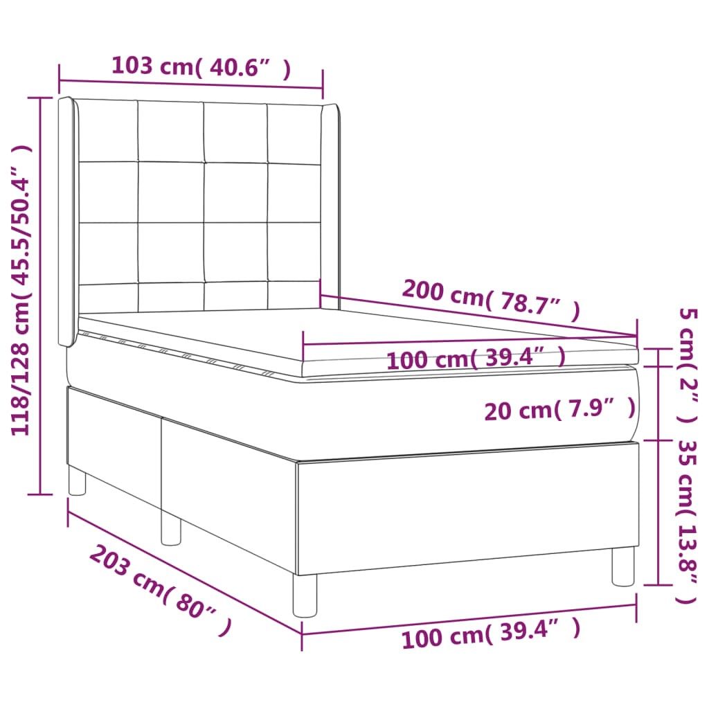 Κρεβάτι Boxspring με Στρώμα Μαύρο 100 x 200 εκ. Υφασμάτινο