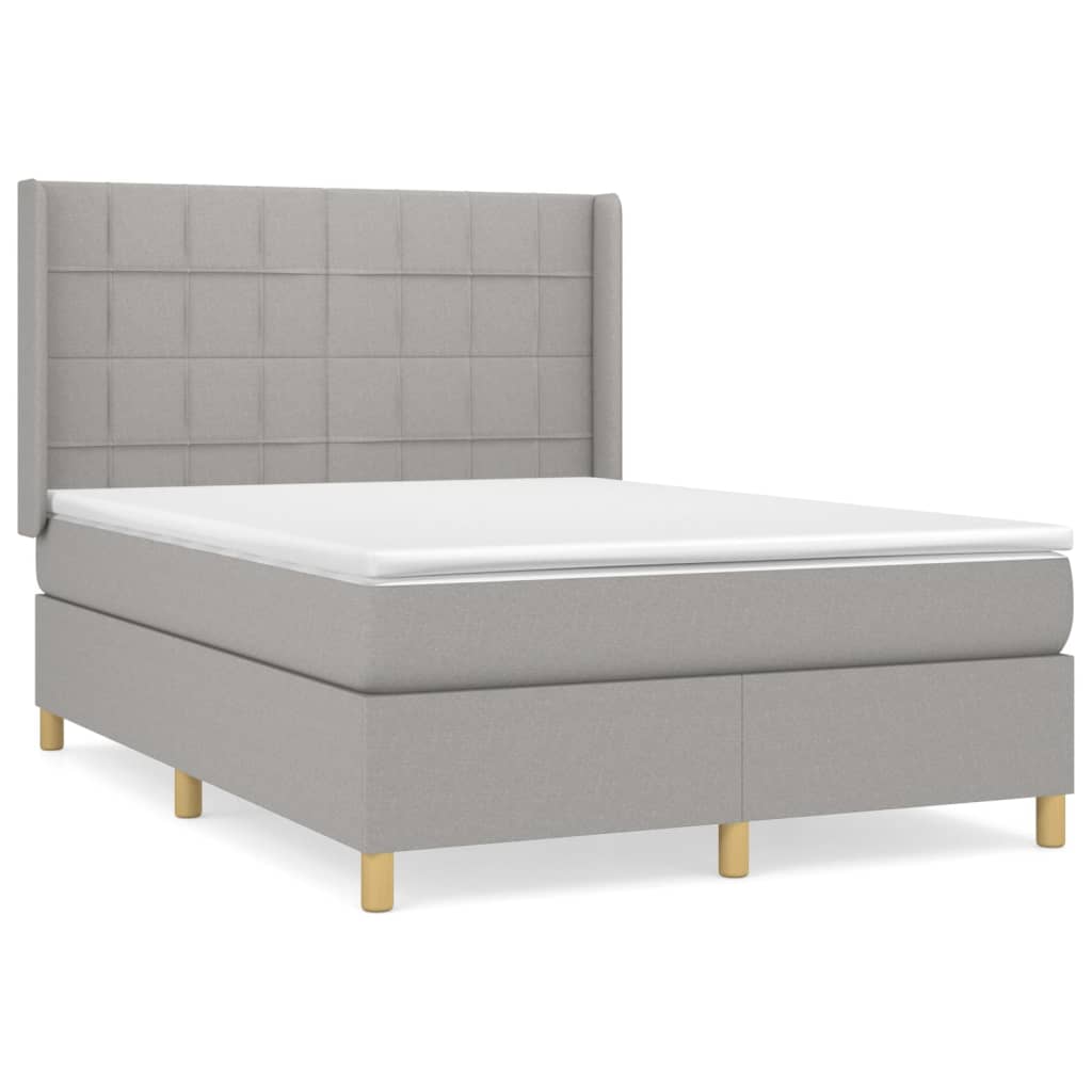Κρεβάτι Boxspring με Στρώμα Ανοιχτό Γκρι 140x190 εκ. Υφασμάτινο