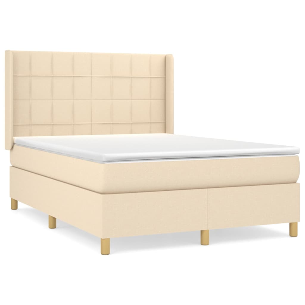 Κρεβάτι Boxspring με Στρώμα Κρεμ 140x190 εκ. Υφασμάτινο - Pakobazaar